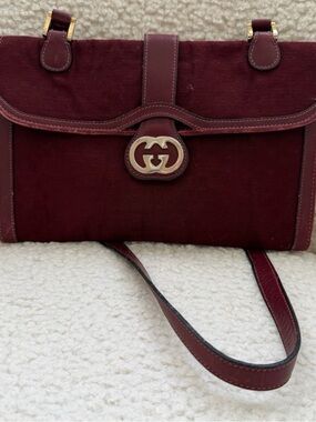 Gucci Maroon Suede Shoulder Bag with Gold GG Hardware